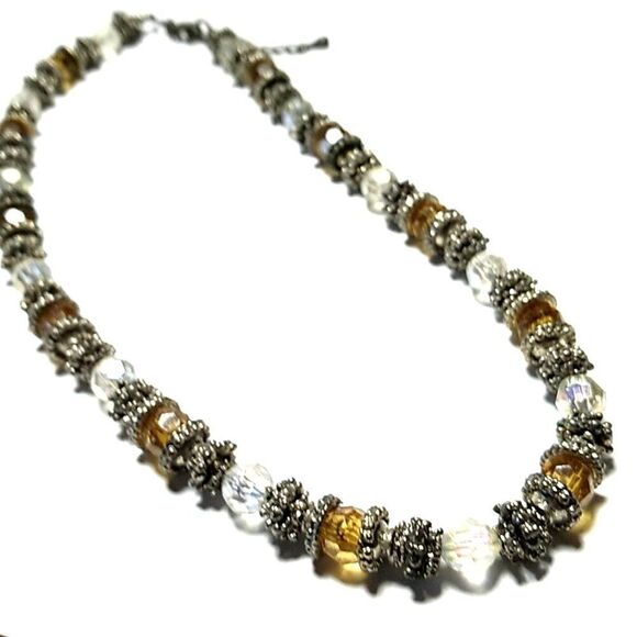 Amber & Clear Beaded Necklace with Silver-tone Spacers - Picture 1 of 15